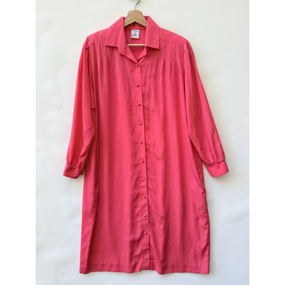 Vintage‎ Petites by Willi 80s Women Large Shirt Dress Pink Button Down Tropical